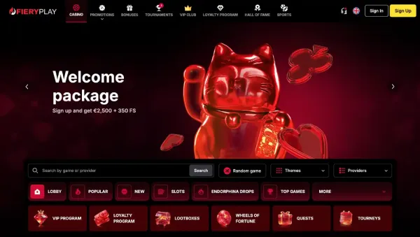 FieryPlay Casino uvodna stranka na mobile