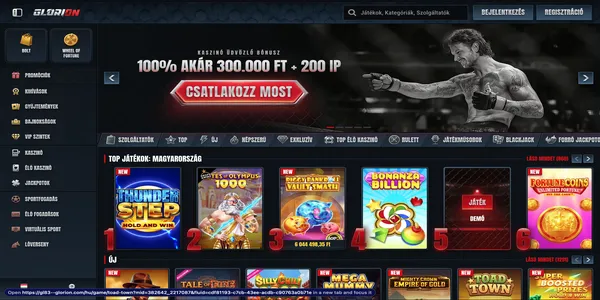 Glorion Casino uvodna stranka na mobile