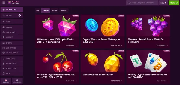Malina Casino uvitaci bonus  na mobile